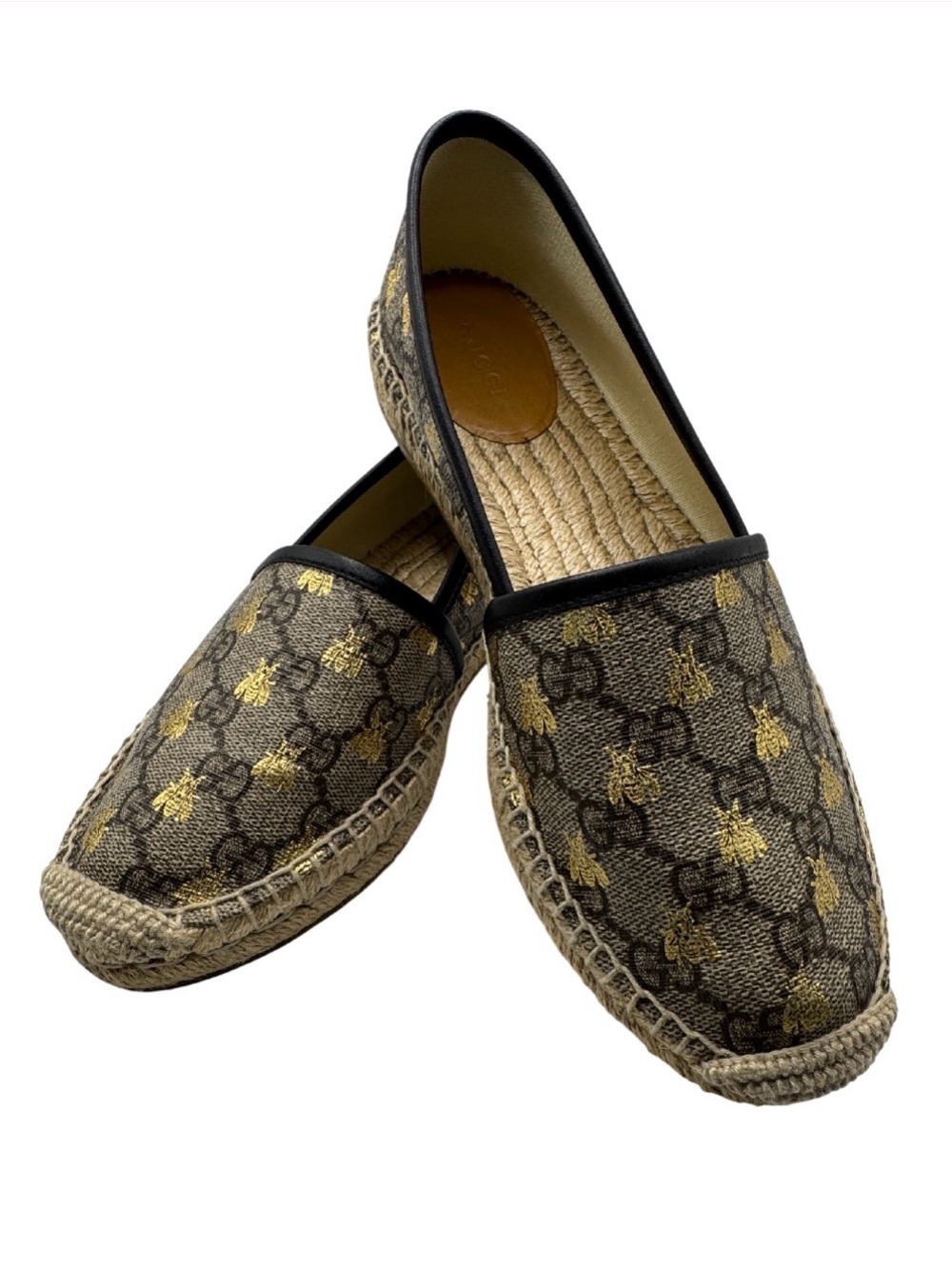 Gucci Brown & Gold GG Bee Espadrille Flats